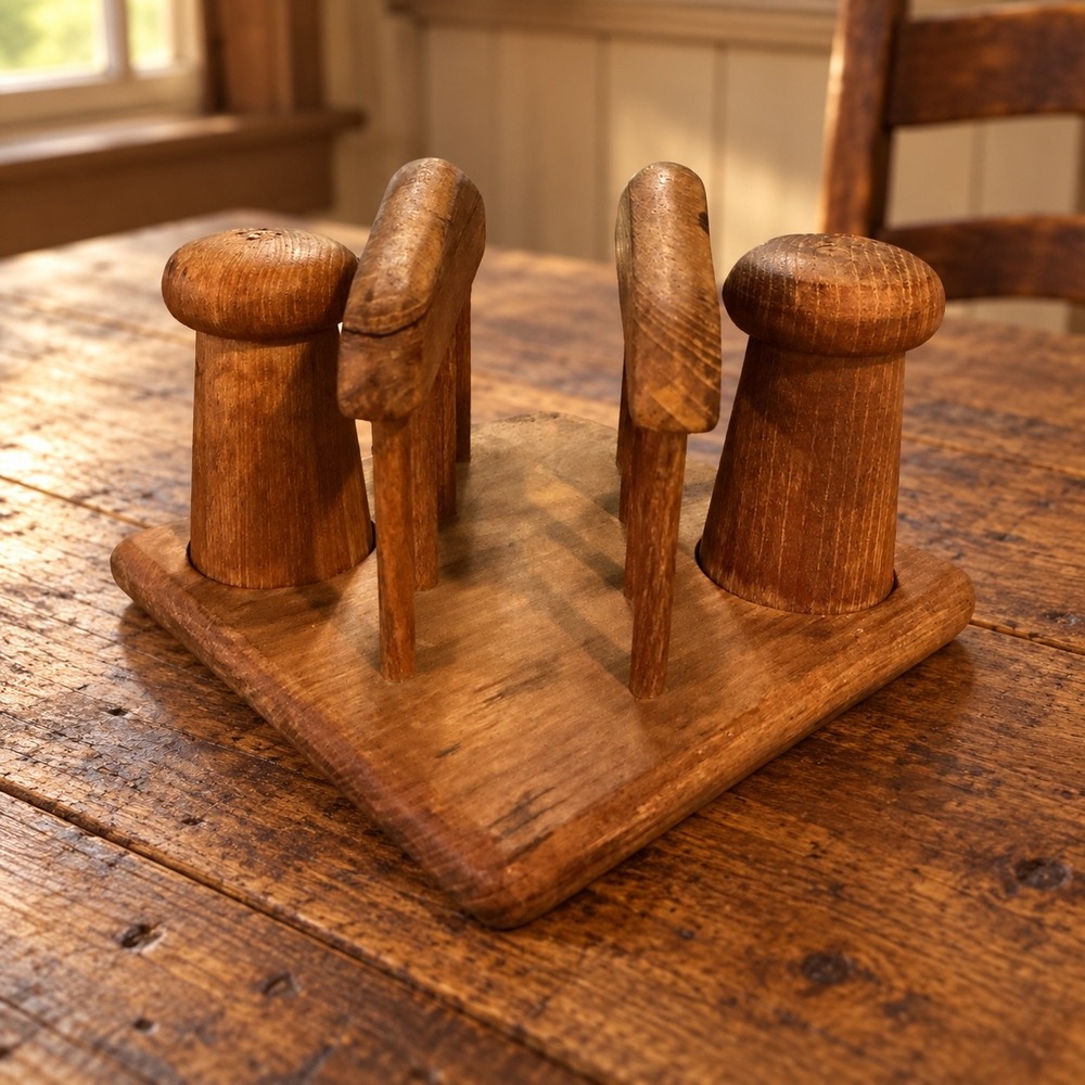 Vintage Gailstyn-Sutton Teak Wood Napkin Holder Salt & Pepper Shaker Set 7.25"